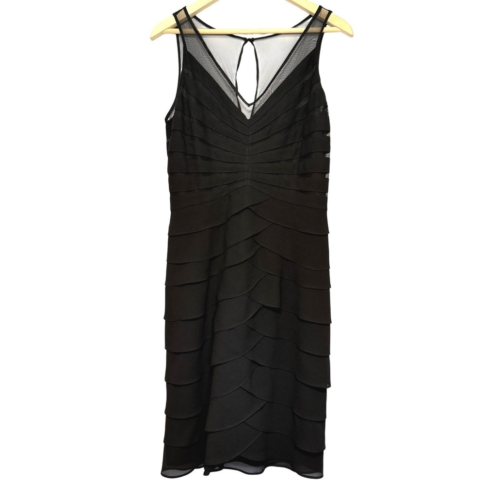Dress Barn Collection Petal Tiered Dress Womens 12 Black Mesh Neck Evening